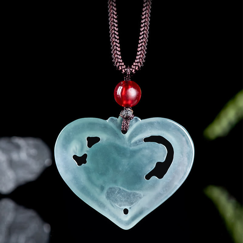 Foviel Natural Jade Love Heart Rabbit Luck Necklace Pendant