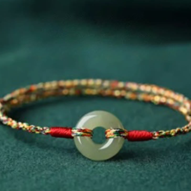 Foviel Handmade Peace Buckle Jade Prosperity Colorful Rope Bracelet