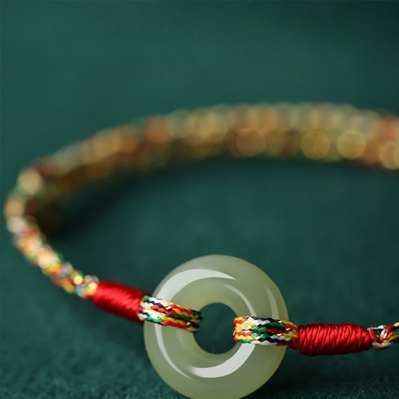 Foviel Handmade Peace Buckle Jade Prosperity Colorful Rope Bracelet
