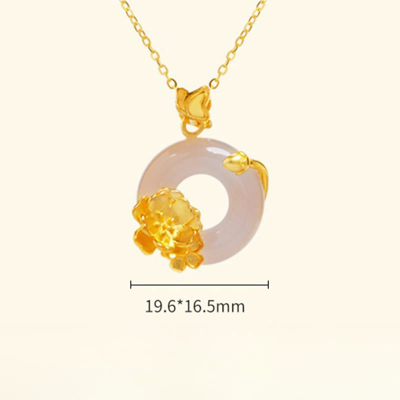 Foviel Natürlich 925 Sterling Silber Weiß Chalcedon Frieden Schnalle Pfirsich Blossom Schmetterling Positive Halskette Anhänger