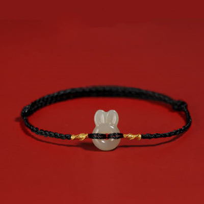 Bracelet porte-bonheur cordon lapin mignon en jade de Hetian Foviel