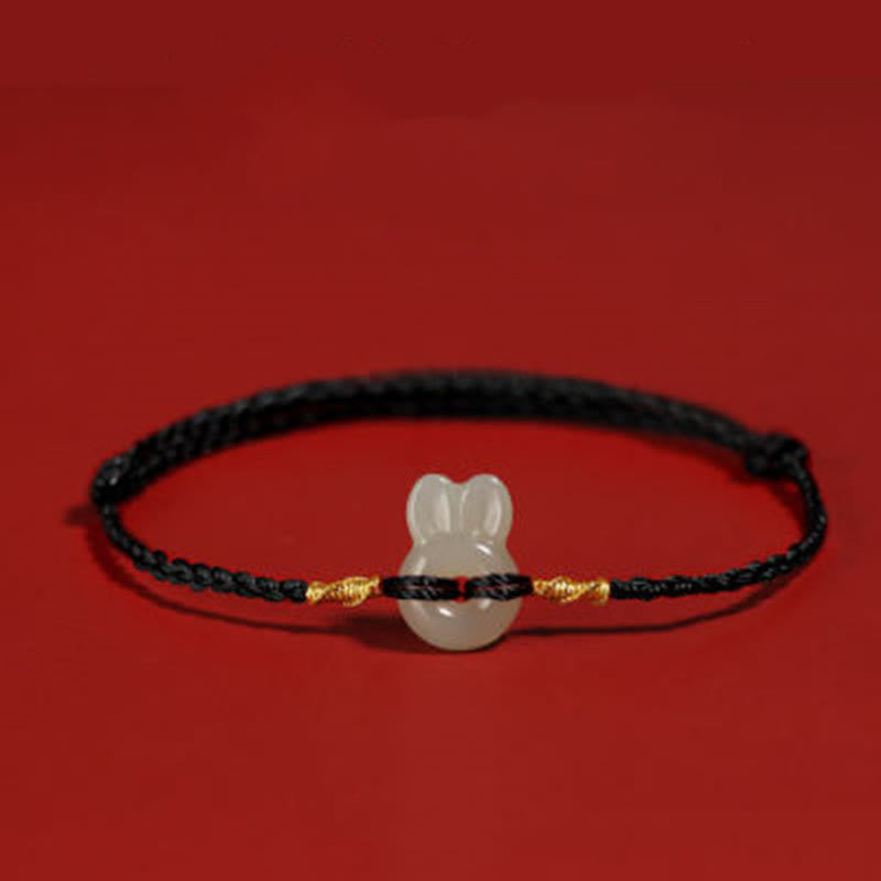 Bracelet porte-bonheur cordon lapin mignon en jade de Hetian Foviel
