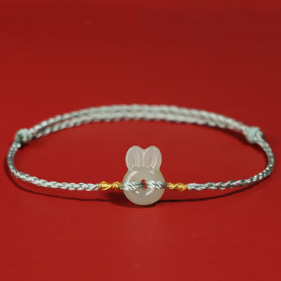 Bracelet porte-bonheur cordon lapin mignon en jade de Hetian Foviel