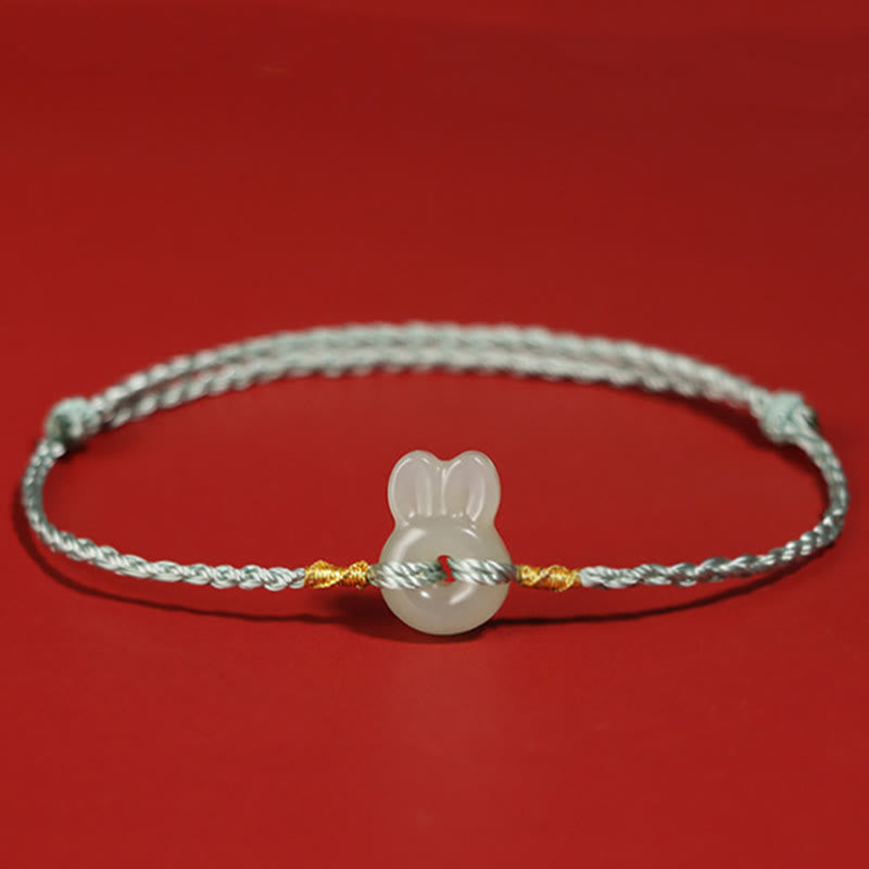 Bracelet porte-bonheur cordon lapin mignon en jade de Hetian Foviel