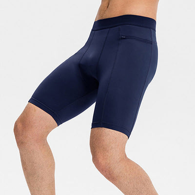 Foviel Men's Tight Stretch High Elasticity Quick Dry Sports Shorts With Zipper Pockets