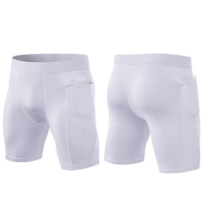 Foviel Men's Tight Stretch High Elasticity Quick Dry Sports Shorts With Zipper Pockets