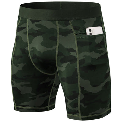 Foviel Men's Tight Stretch High Elasticity Quick Dry Sports Shorts With Zipper Pockets