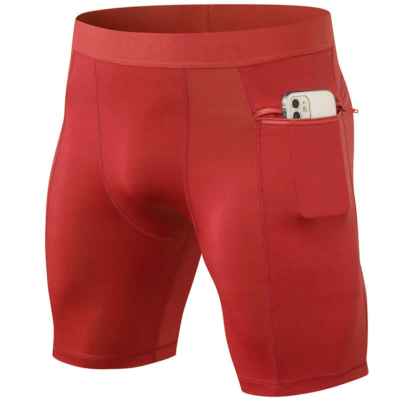 Foviel Men's Tight Stretch High Elasticity Quick Dry Sports Shorts With Zipper Pockets