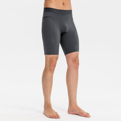 Foviel Men's Tight Stretch High Elasticity Quick Dry Sports Shorts With Zipper Pockets