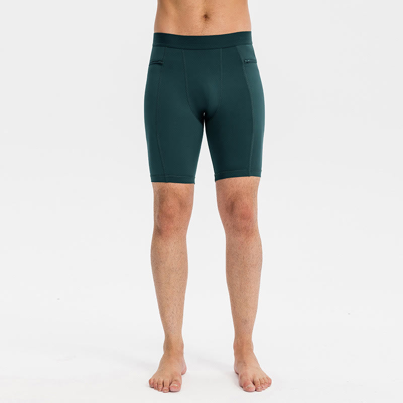Foviel Men's Tight Stretch High Elasticity Quick Dry Sports Shorts With Zipper Pockets