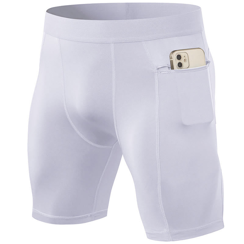 Foviel Men's Tight Stretch High Elasticity Quick Dry Sports Shorts With Zipper Pockets