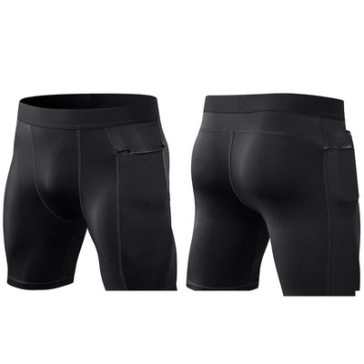 Foviel Men's Tight Stretch High Elasticity Quick Dry Sports Shorts With Zipper Pockets