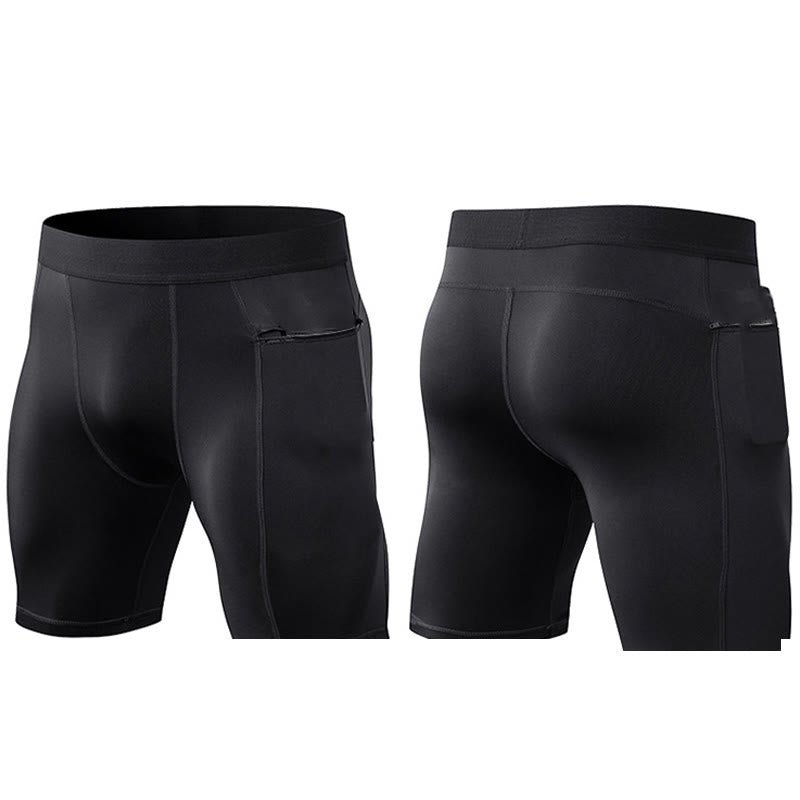 Foviel Men's Tight Stretch High Elasticity Quick Dry Sports Shorts With Zipper Pockets