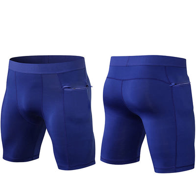 Foviel Men's Tight Stretch High Elasticity Quick Dry Sports Shorts With Zipper Pockets