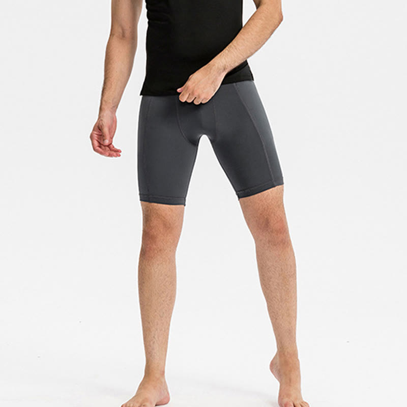 Foviel Men's Tight Stretch High Elasticity Quick Dry Sports Shorts With Zipper Pockets