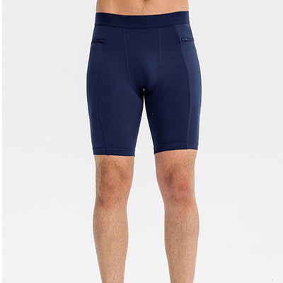 Foviel Men's Tight Stretch High Elasticity Quick Dry Sports Shorts With Zipper Pockets