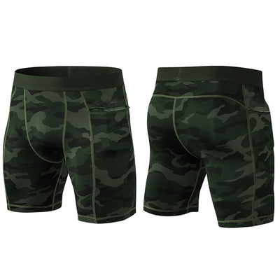 Foviel Men's Tight Stretch High Elasticity Quick Dry Sports Shorts With Zipper Pockets