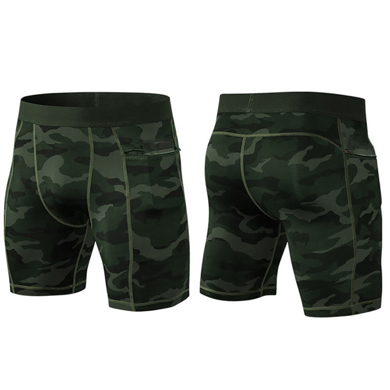 Foviel Men's Tight Stretch High Elasticity Quick Dry Sports Shorts With Zipper Pockets