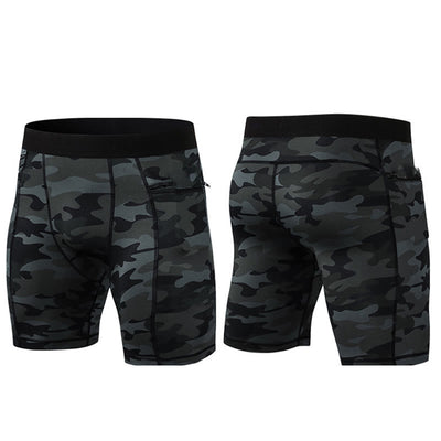 Foviel Men's Tight Stretch High Elasticity Quick Dry Sports Shorts With Zipper Pockets