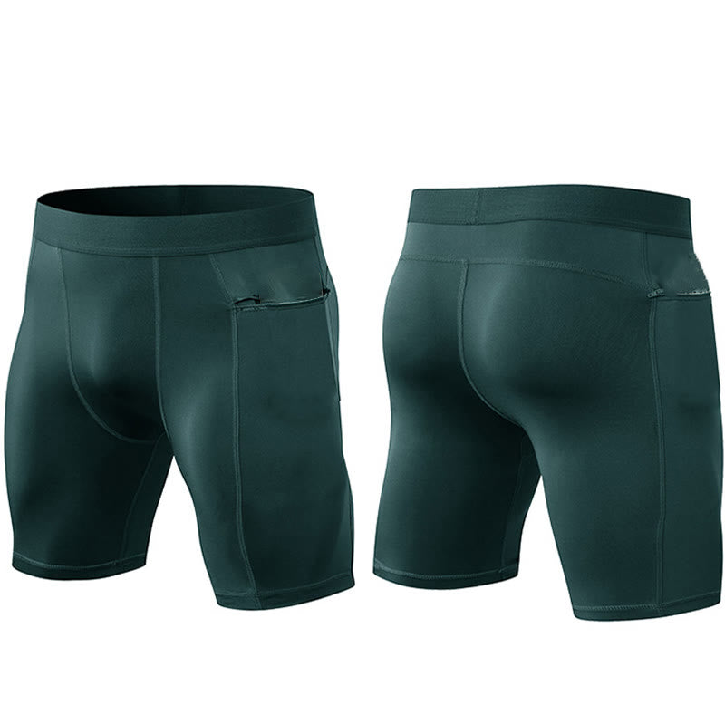 Foviel Men's Tight Stretch High Elasticity Quick Dry Sports Shorts With Zipper Pockets
