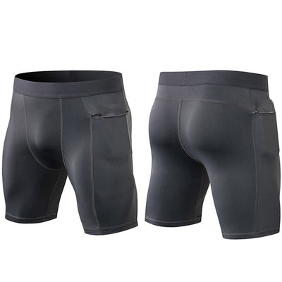 Foviel Men's Tight Stretch High Elasticity Quick Dry Sports Shorts With Zipper Pockets
