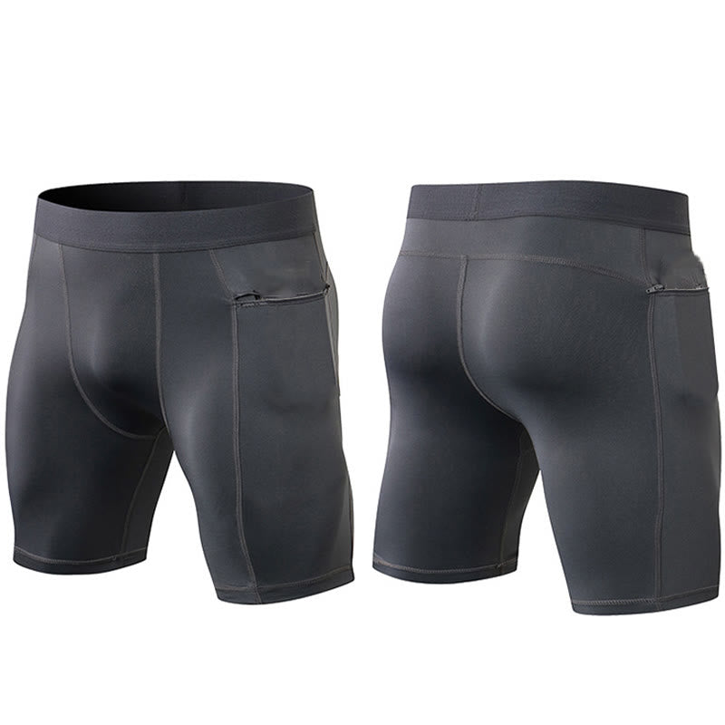 Foviel Herren eng Stretch High Elasticity Quick Dry Sports Shorts mit Reißverschluss Taschen