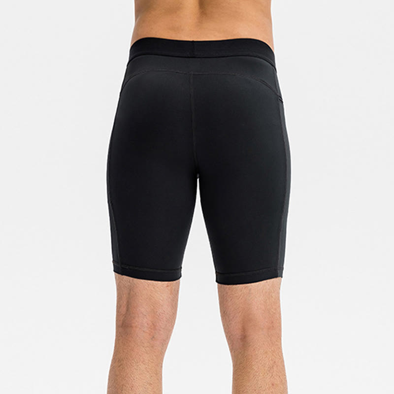 Foviel Men's Tight Stretch High Elasticity Quick Dry Sports Shorts With Zipper Pockets