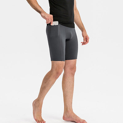 Foviel Men's Tight Stretch High Elasticity Quick Dry Sports Shorts With Zipper Pockets