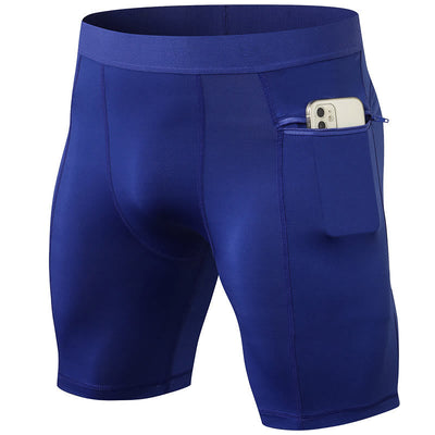 Foviel Men's Tight Stretch High Elasticity Quick Dry Sports Shorts With Zipper Pockets