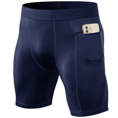 Foviel Men's Tight Stretch High Elasticity Quick Dry Sports Shorts With Zipper Pockets