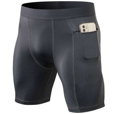 Foviel Men's Tight Stretch High Elasticity Quick Dry Sports Shorts With Zipper Pockets