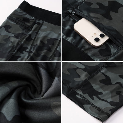Foviel Men's Tight Stretch High Elasticity Quick Dry Sports Shorts With Zipper Pockets