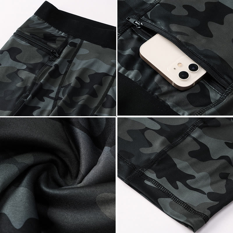 Foviel Men's Tight Stretch High Elasticity Quick Dry Sports Shorts With Zipper Pockets