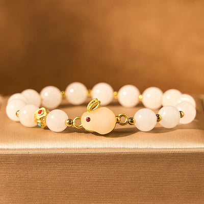 Foviel Golden Silk Jade Cute Rabbit Luck Bracelet
