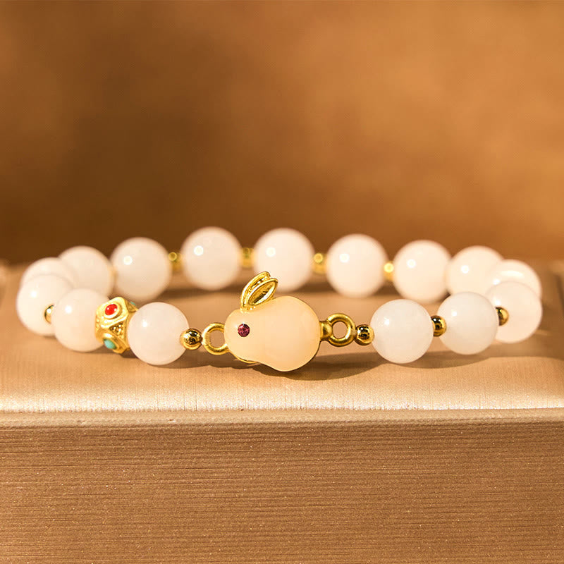Foviel Golden Silk Jade Cute Rabbit Luck Bracelet