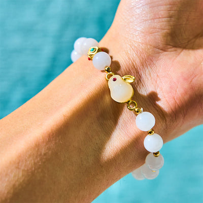 Foviel Golden Silk Jade Cute Rabbit Luck Bracelet