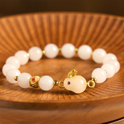 Foviel Golden Silk Jade Cute Rabbit Luck Bracelet