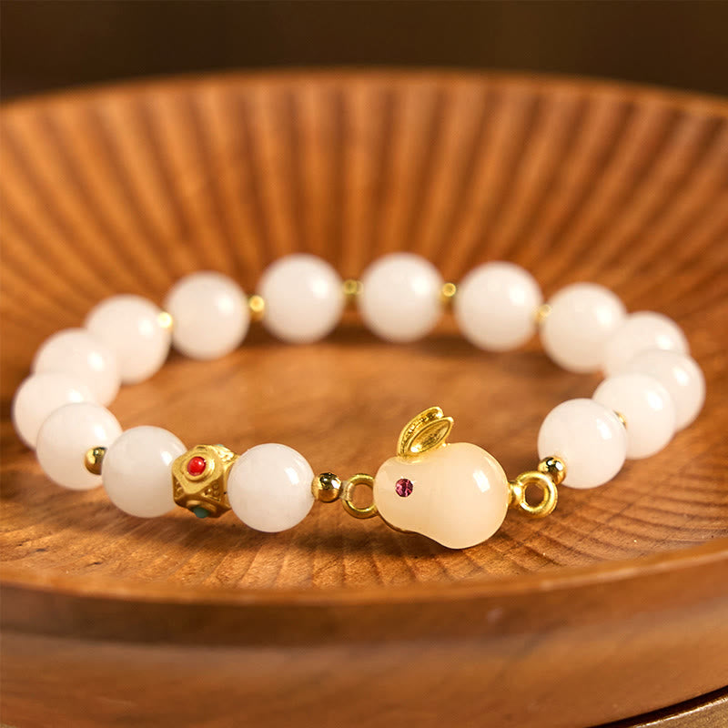 Foviel Golden Silk Jade Cute Rabbit Luck Bracelet