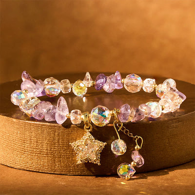 Foviel Natural Amethyst Crystal Star Charm Positive Transformation Bracelet