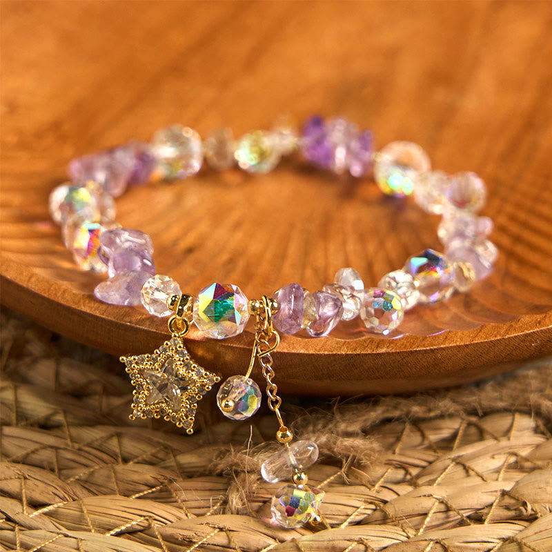 Foviel Natural Amethyst Crystal Star Charm Positive Transformation Bracelet