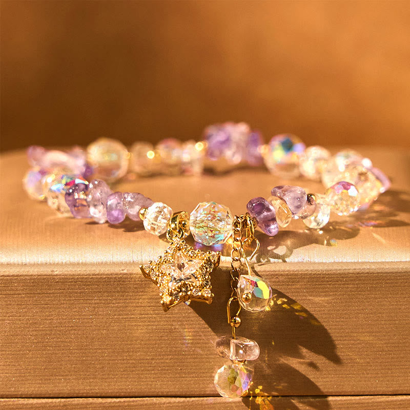 Foviel Natürliche Amethyst Kristall Star Charm Positive Transformation Armband