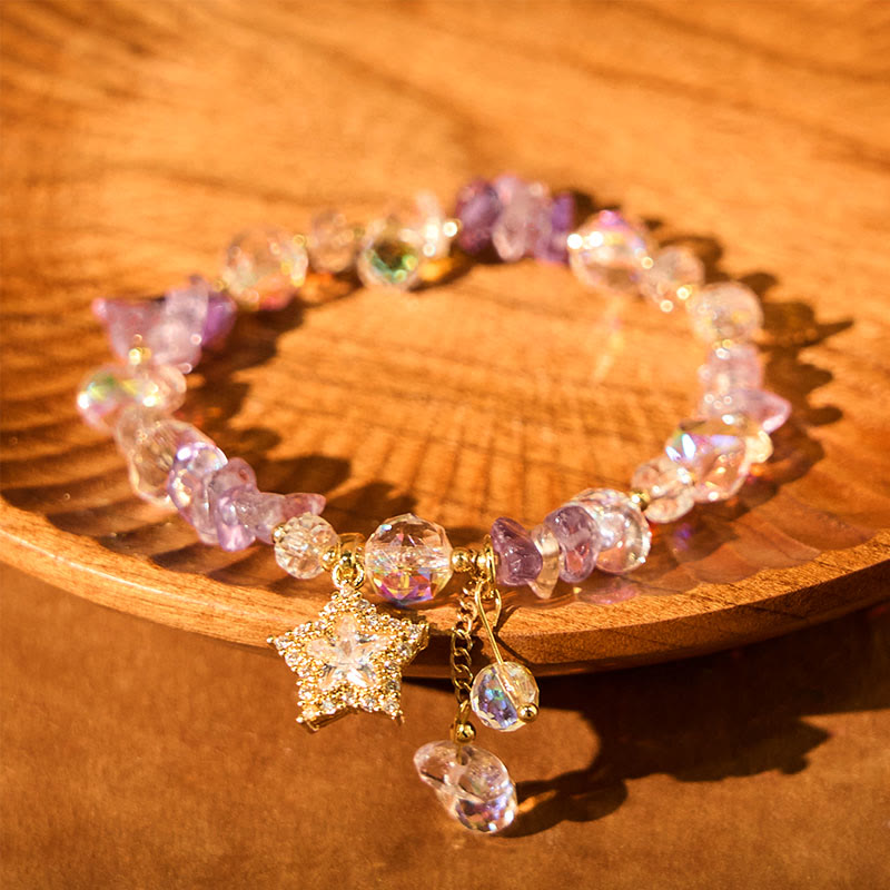 Foviel Natürliche Amethyst Kristall Star Charm Positive Transformation Armband