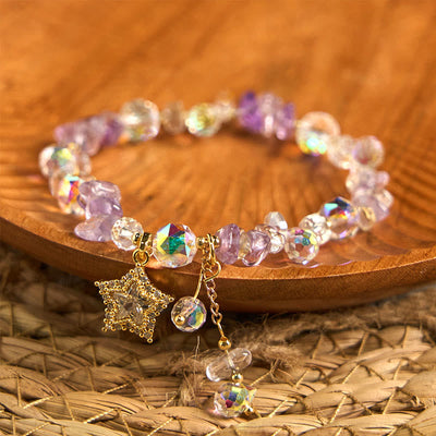 Foviel Natural Amethyst Crystal Star Charm Positive Transformation Bracelet