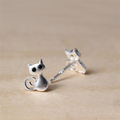 Foviel 925 Sterling Silver Posts Cute Cat Kitten Blessing Stud Earrings