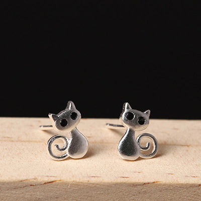 Foviel 925 Sterling Silver Posts Cute Cat Kitten Blessing Stud Earrings