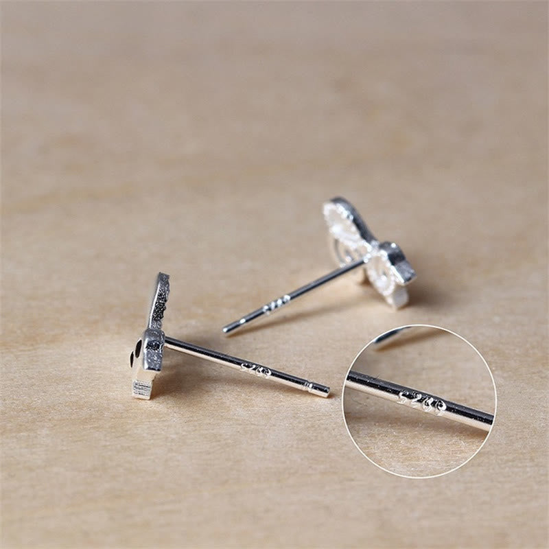 Boucles d'oreilles puces Foviel en argent sterling 925 motif petit chat porte-bonheur