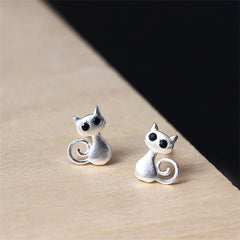Foviel 925 Sterling Silver Posts Cute Cat Kitten Blessing Stud Earrings