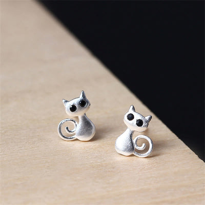 Foviel 925 Sterling Silver Posts Cute Cat Kitten Blessing Stud Earrings