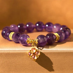 Foviel Natürliche Amethyst Vier Blatt-Kleider Charm Kommunikations-Armband
