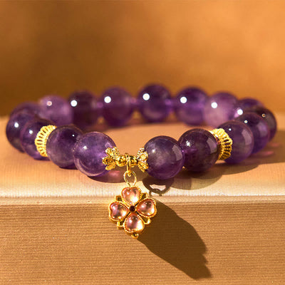 Foviel Natürliche Amethyst Vier Blatt-Kleider Charm Kommunikations-Armband